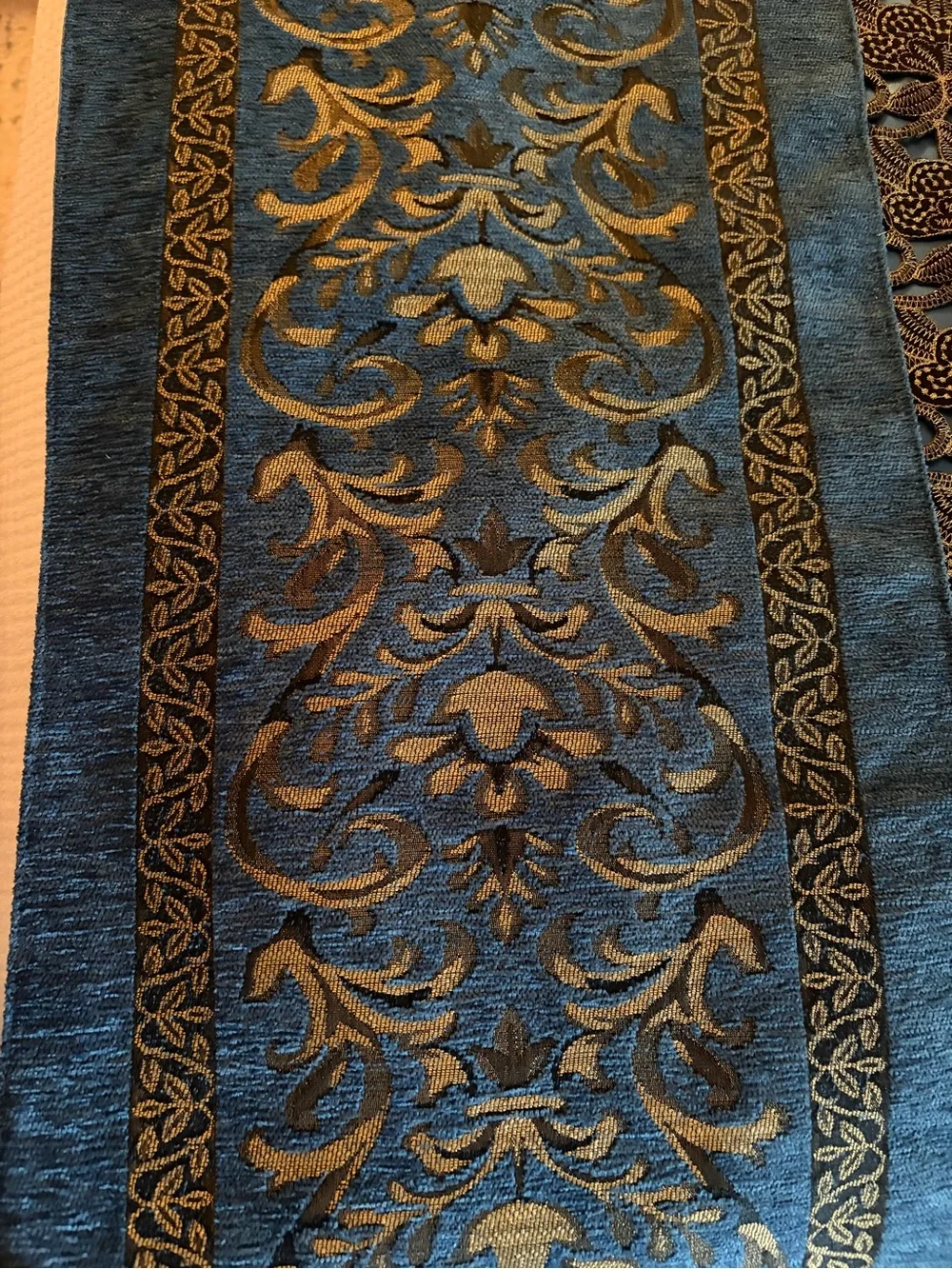Decorative Blue and Gold Lace Table Runner - Home Accents